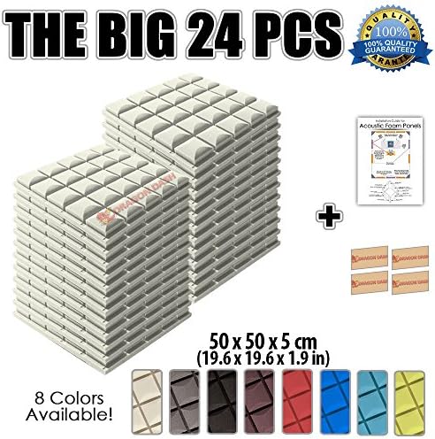 Dragon Dash (24 Pack) of 19.6" X 19.6" X 1.9" Inches Pearl White Acoustic Soundproofing Hemisphere Grid Type Foam Studio Treatment Wall Panel Tiles (PEARL WHITE)