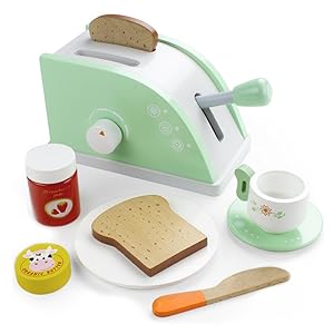 Wood Eats! Pop-Up Toaster Playset with Butter, Jam, and Coffee Cup (10pcs.) by Imagination Generation