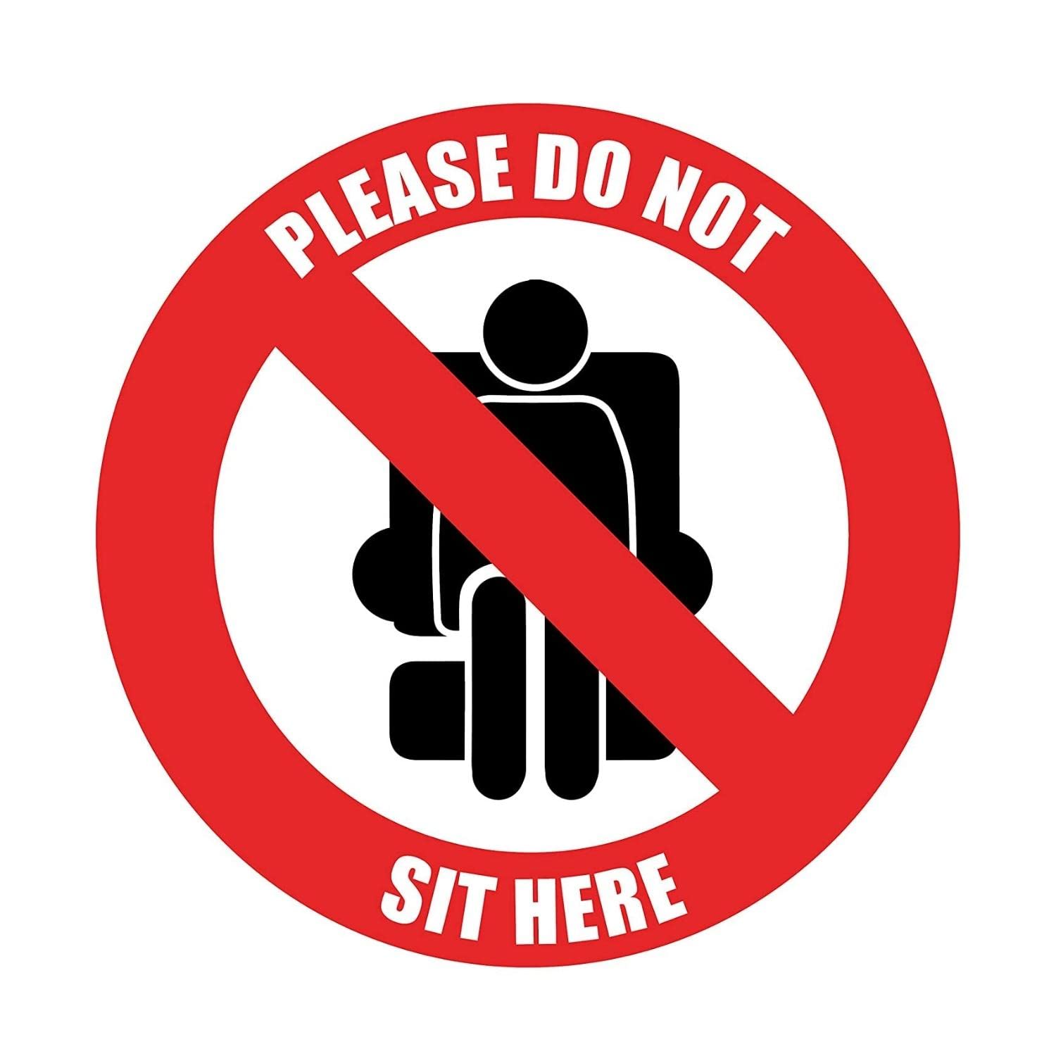 Beaverswood Seat Marker Adhesive Labels - Social Distance Seat Signs - Social Distancing in Seated Areas - 125mm Diameter Labels (14, Please Do Not Sit Here - Text & Symbol)
