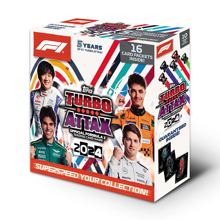Topps Turbo Attax Formula 1 2024 - Jumbo Box With 16 Packets (160 Cards) - Guaranteed LE and Black Edge Card - Online Exclusive Product