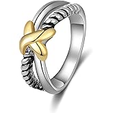 dnswez Two Tone Vintage Rings for Women - Gold and Silver Cable Ring Trendy Statement Ring Twisted Cable Wire Band Ring Jewelry Gift