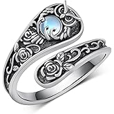 jiulegufa Gemstones Spoon Rings for Women 925 Sterling Silver Spoon Ring Thumb Ring Gifts for Women