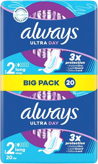 Always Ultra Day Long Sanitary Pads With Wings Size 2 20 Pack