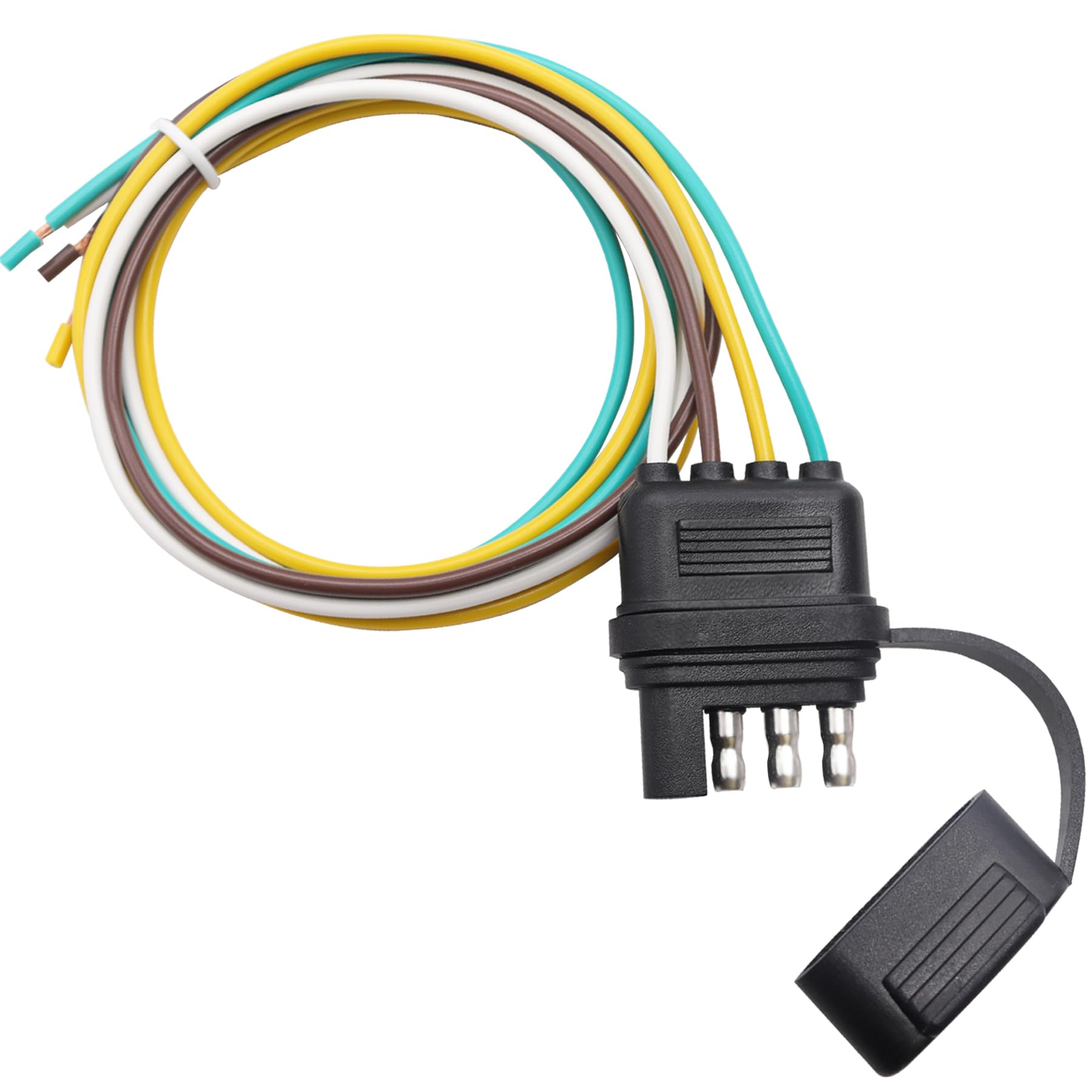 Photo 1 of 25 Inch 4-Way 4 Prong Trailer Wiring Harness Plug Male End Replacement Connector for Trailer Hitch Wire Multi-Purpose Ship Lamp Dust Cover with Trailer Side 4-Pin Trail Lamp Plug