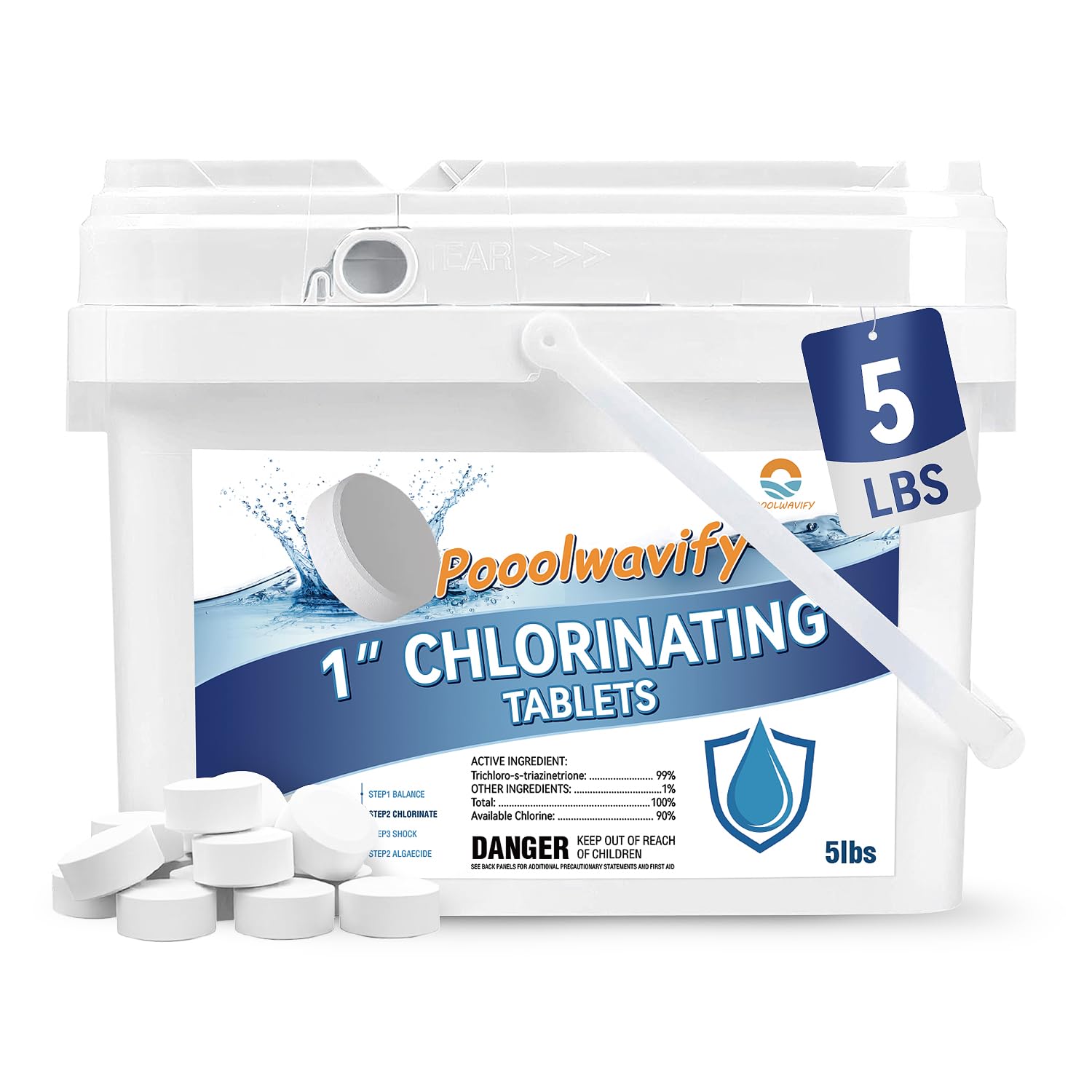 Photo 1 of 1 Inch Chlorine Tablets for Pools & Spas, 5 LB – Slow Dissolving Stabilized Trichlor Tabs with 90% Available Chlorine for Hot Tubs, Above-Ground & In-Ground Pools