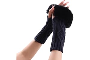 Knit Women Arm Warmer with Faux Fur Winter Fingerless Gloves Lady Fingerless Wrist Warmer Mittens