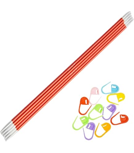 Addi FlipStix Double Pointed Knitting Needles 8-Inch (20cm) Set | 5mm Size, 5 Color-Coded Needles With Standard & Fine Tips