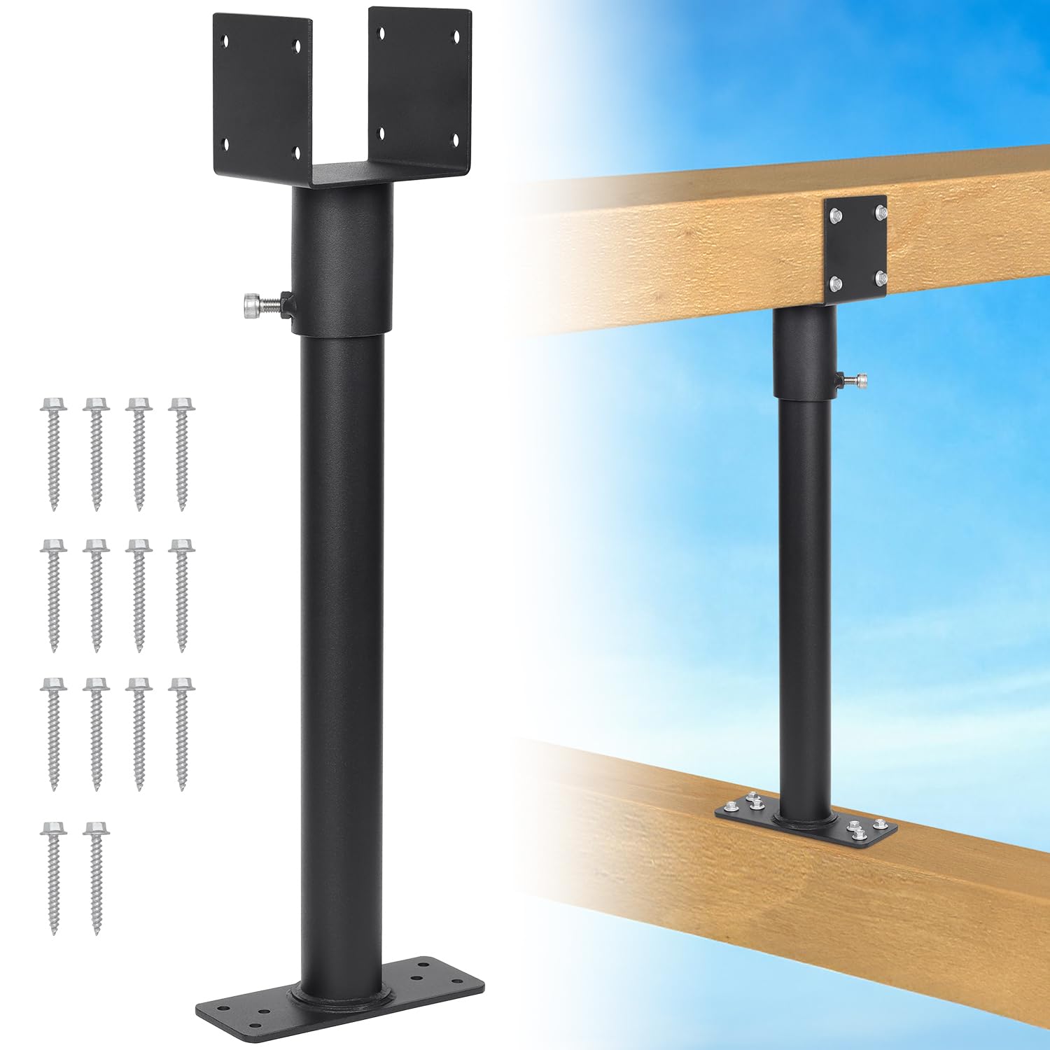 Photo 1 of 1 Pack 304 Stainless Steel 3.6" Heavy Duty Saddle Roof Riser for Patio Pergolas, 18-1/4" High (Black)