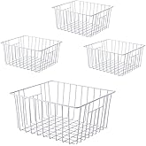 Upright Freezer Organizer Bins， Freezer Baskets for 14, 15 cu.ft Standup Freezer, Wire Storage Baskets with Built-in Handles for Frozen Foods, Snacks, Vegetables, Fruits and More, 4Pcs , White