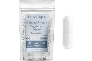 Purecaps USA - Size 00 Empty White Vegetarian and Vegan Delayed Release/Acid Resistant Capsules -Preservative Free with Natural Ingredients - (1,000 Joined Capsules)