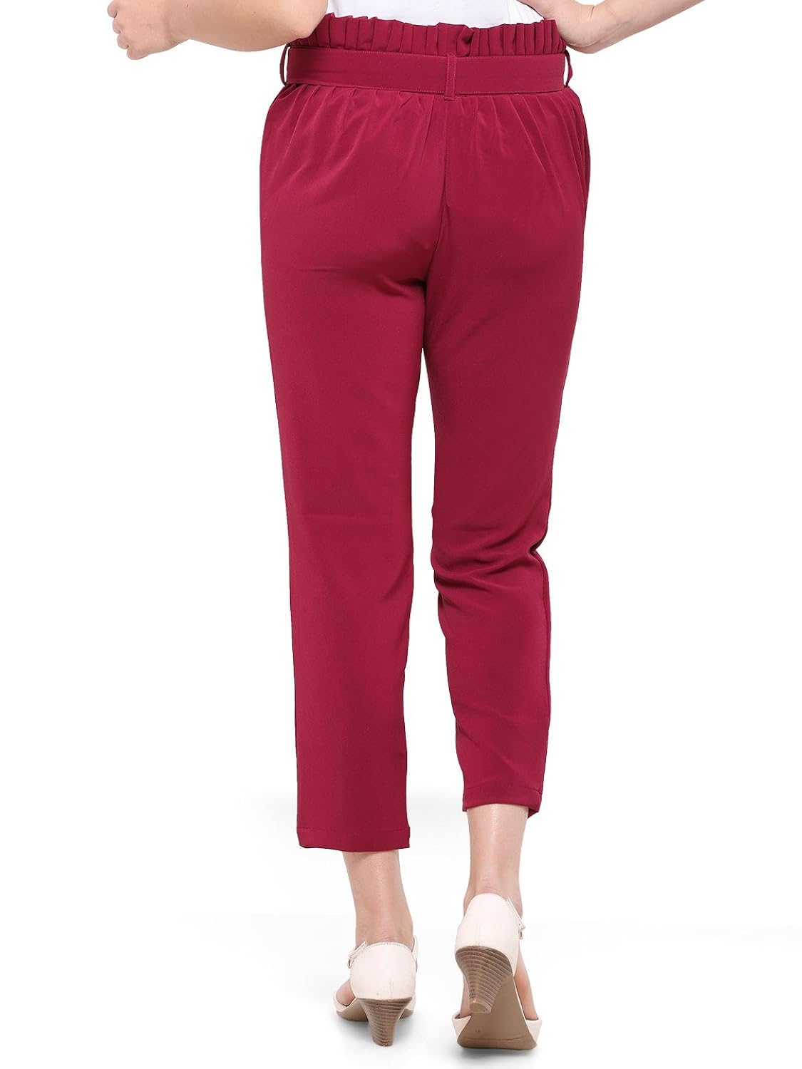 smarty pants women's poly spandex solid wine ankle length pants (smpt-93a)