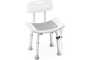 SOUNDFUSE Shower Chair for Inside Shower with Back, Tool-Free Assembly, Height Adjustble Shower Seat with EVA Cushion and Non-Slip Feet, Support Up to 350 lbs, Grey