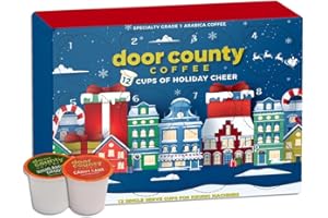 DOOR COUNTY COFFEE & TEA CO. 12 Cups of Holiday Cheer Coffee Single Serve Cup Gift Box - 2025 Christmas Advent Calendar - 12 Cups - Unique Flavor Each Day