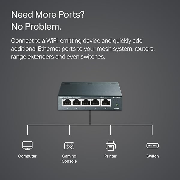 TP-LINK TL-SG105, 5 PORT GIGABIT UNMANAGED ETHERNET SWITCH, NETWORK HUB, ETHERNET SPLITTER, PLUG & PLAY, FANLESS METAL DESIGN, SHIELDED PORTS, TRAFFIC OPTIMIZATION,NAVY BLUE