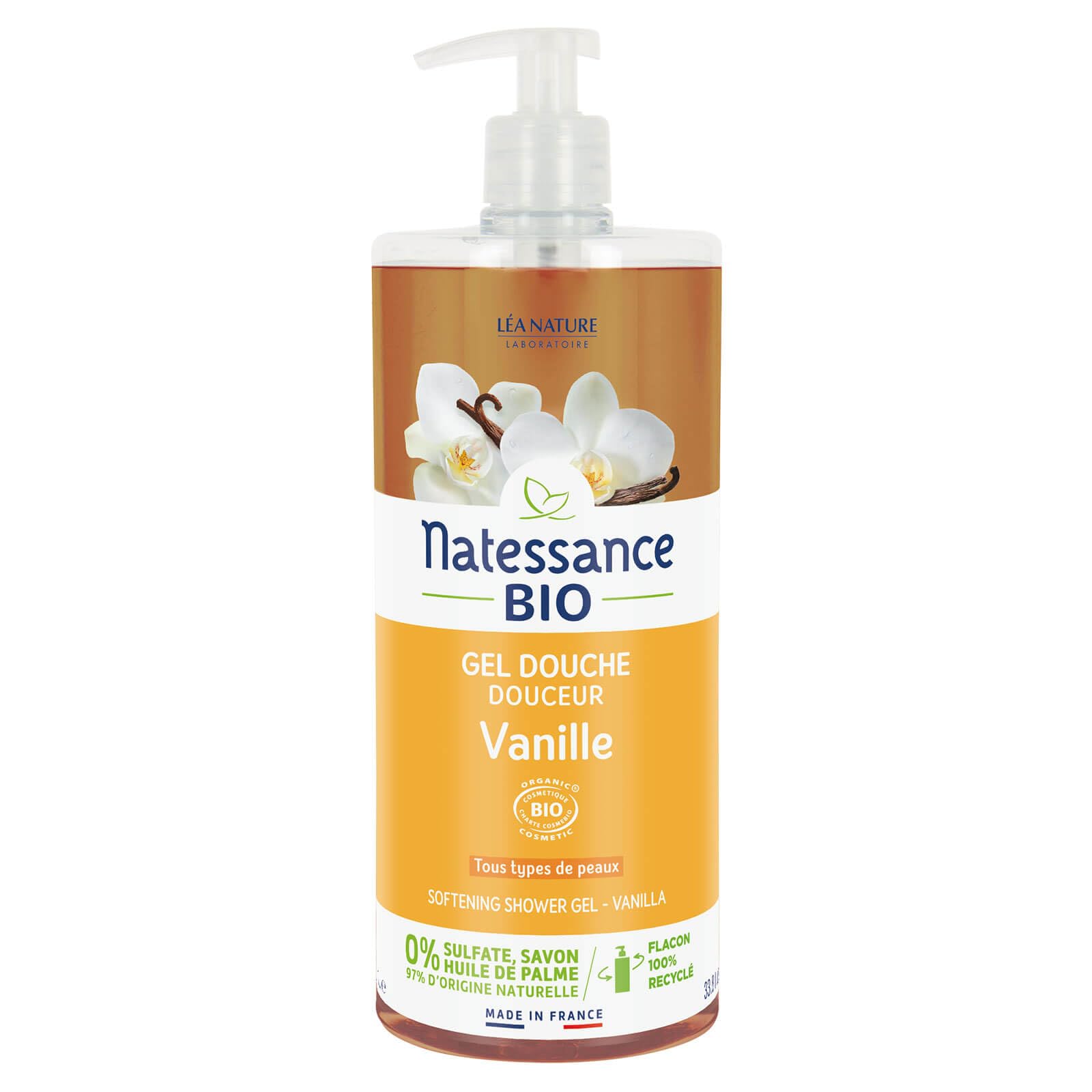 Natessance Organic Vanilla Shower Gel (Sulphate-free, Soap-free & Palm Oil-free) Suitable for all Skins, sucré, 1 count
