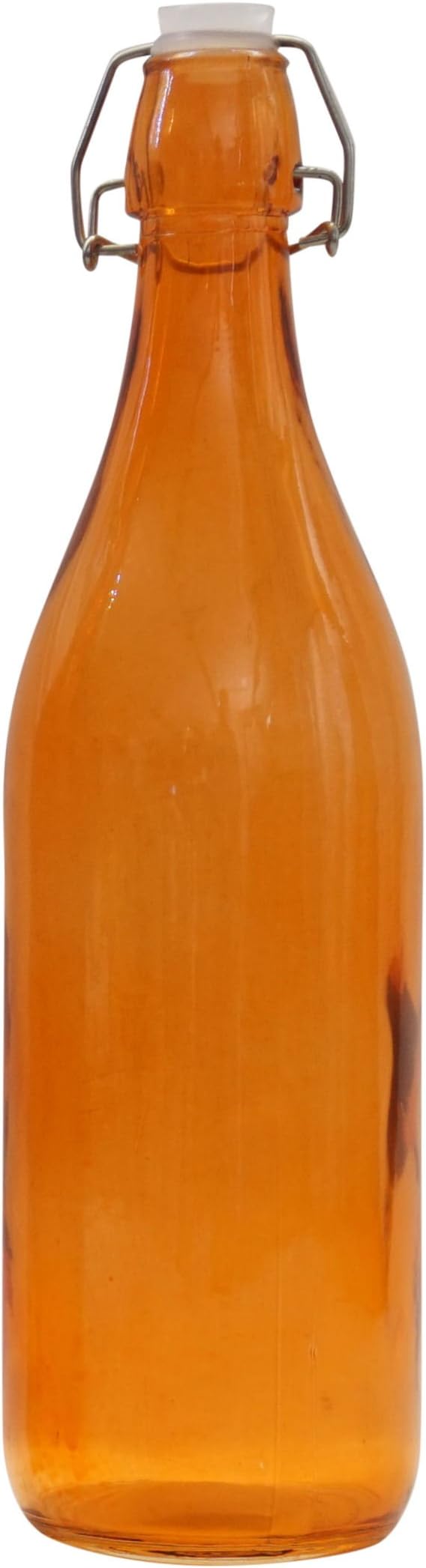 Glass Water Bottle with Top Secure Stopper Orange Color 1 Liter/33 Oz