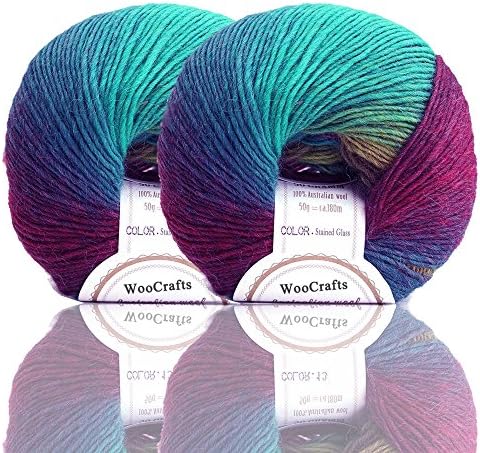 Gradient Rainbow Soft Wool Yarn Self-striping Yarn for Crochet Knit,Color: Aurora (2 Skeins)