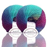 Gradient Rainbow Soft Wool Yarn Self-striping Yarn for Crochet Knit,Color: Aurora (2 Skeins)