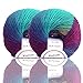 Gradient Rainbow Soft Wool Yarn Self-striping Yarn for Crochet Knit,Color: Aurora (2 Skeins)