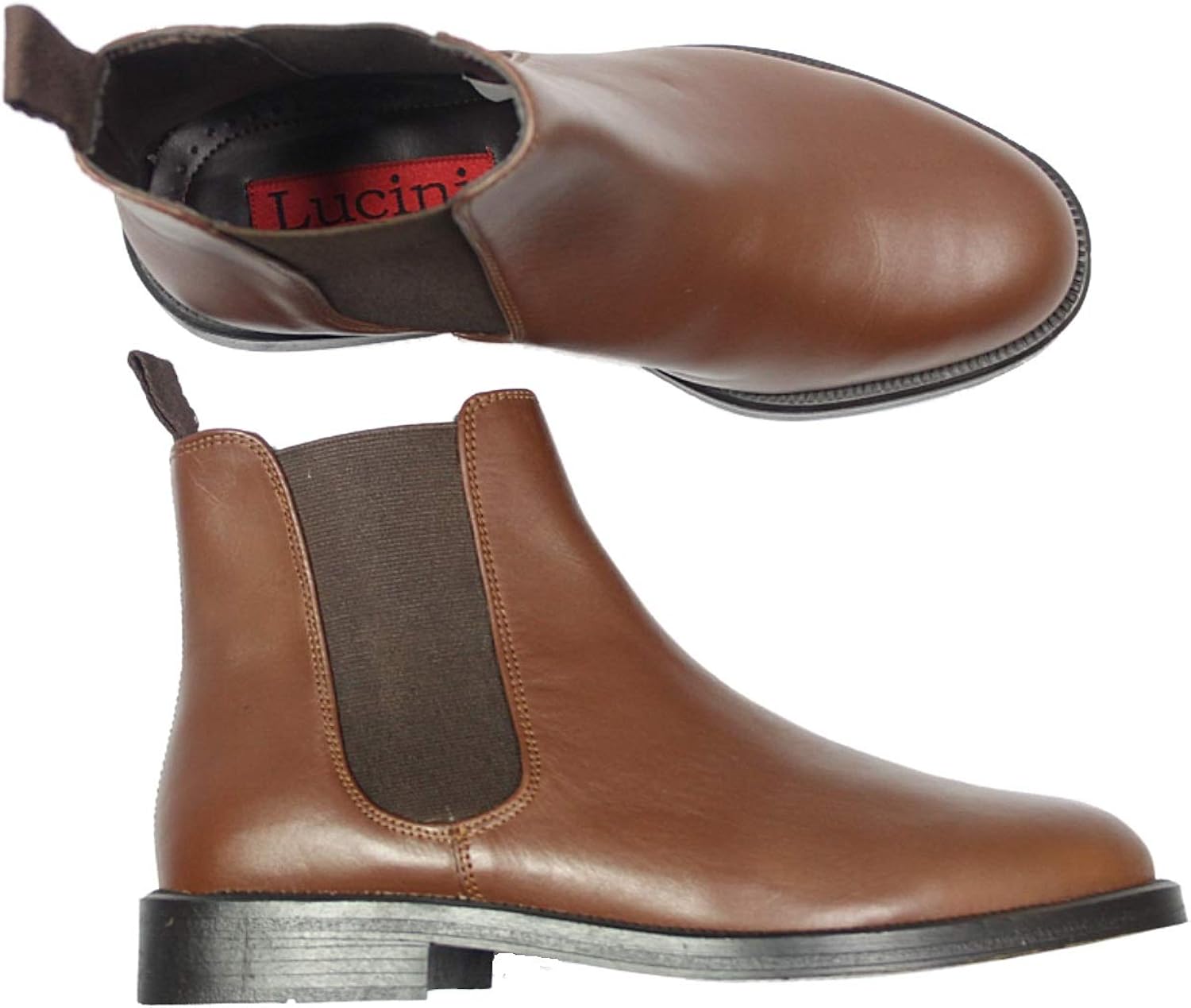 Lucini Men's Leather Slip on Boots in Black Tan Size 612 Amazon.co.uk