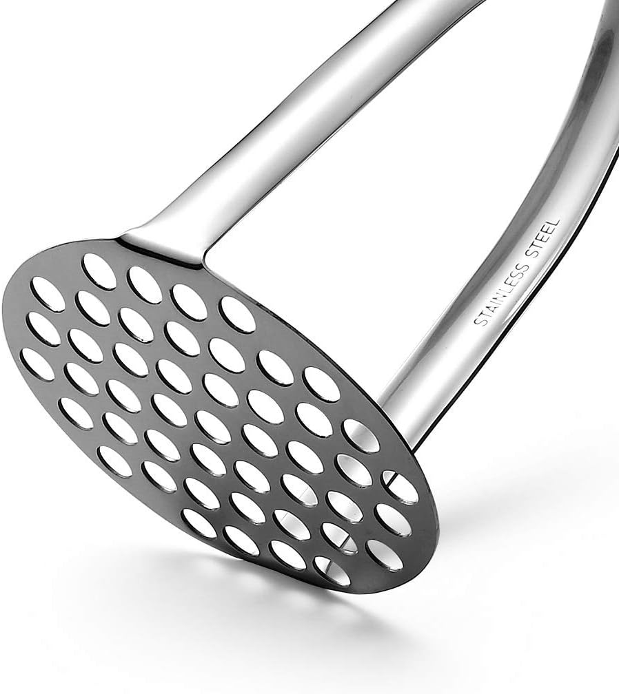 Potato Masher,Professional Stainless Steel 18-8 Potato Masher,Garlic Press,Cooking and Kitchen Gadget, Silver, 4 UK - Image 4