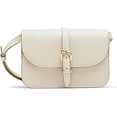 Anne Klein Womens Sculpted Buckle Flap Crossbody, Parchment