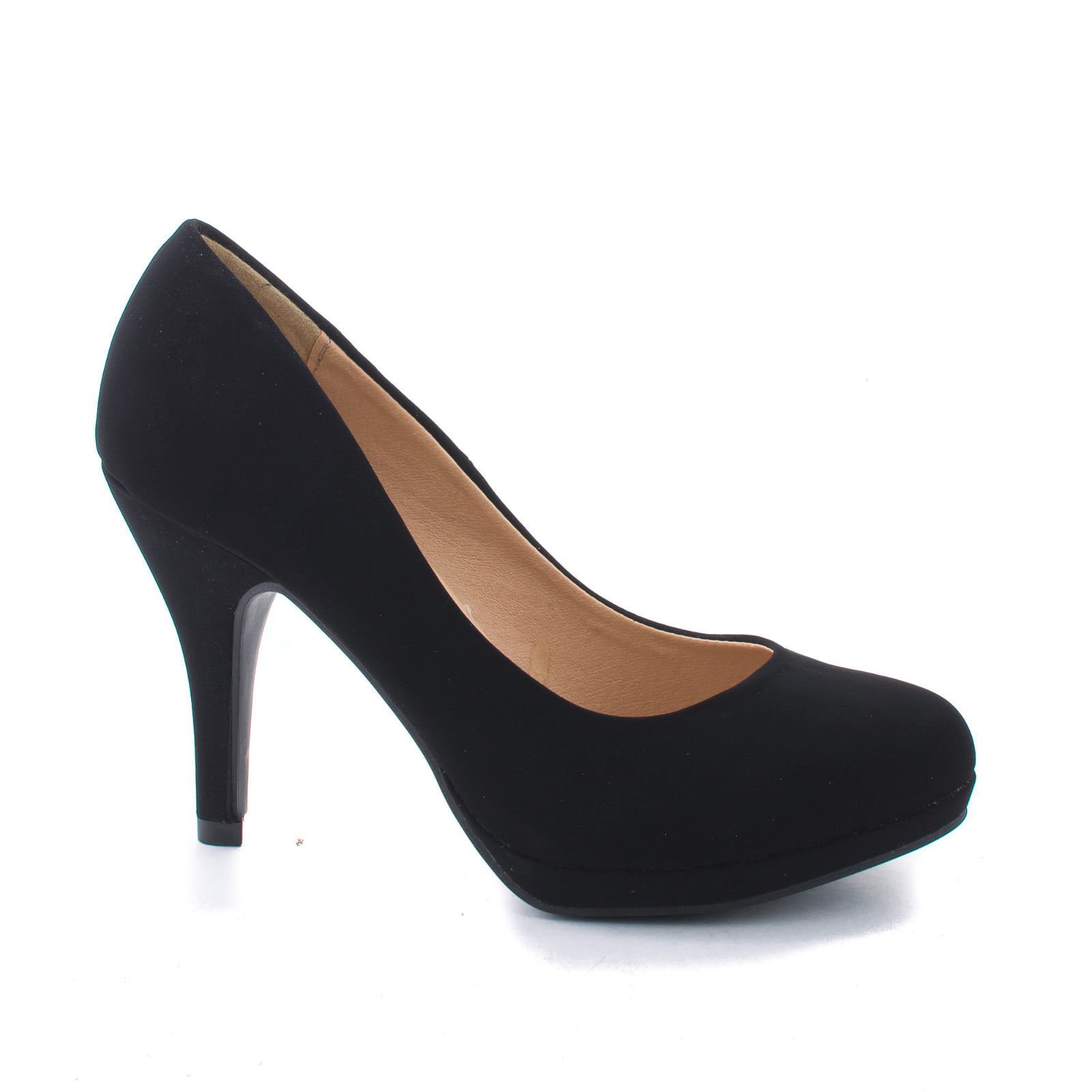 City Classified Comfort Comfortable Foam Padded Round Toe Classic High Heel Pump, Black Nubuck, 6.5