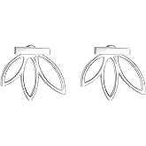 Lotus Earrings Jackets Sterling Silver Simple Lotus Flower Bar Stud Earrings for Women Girls Christmas Gifts