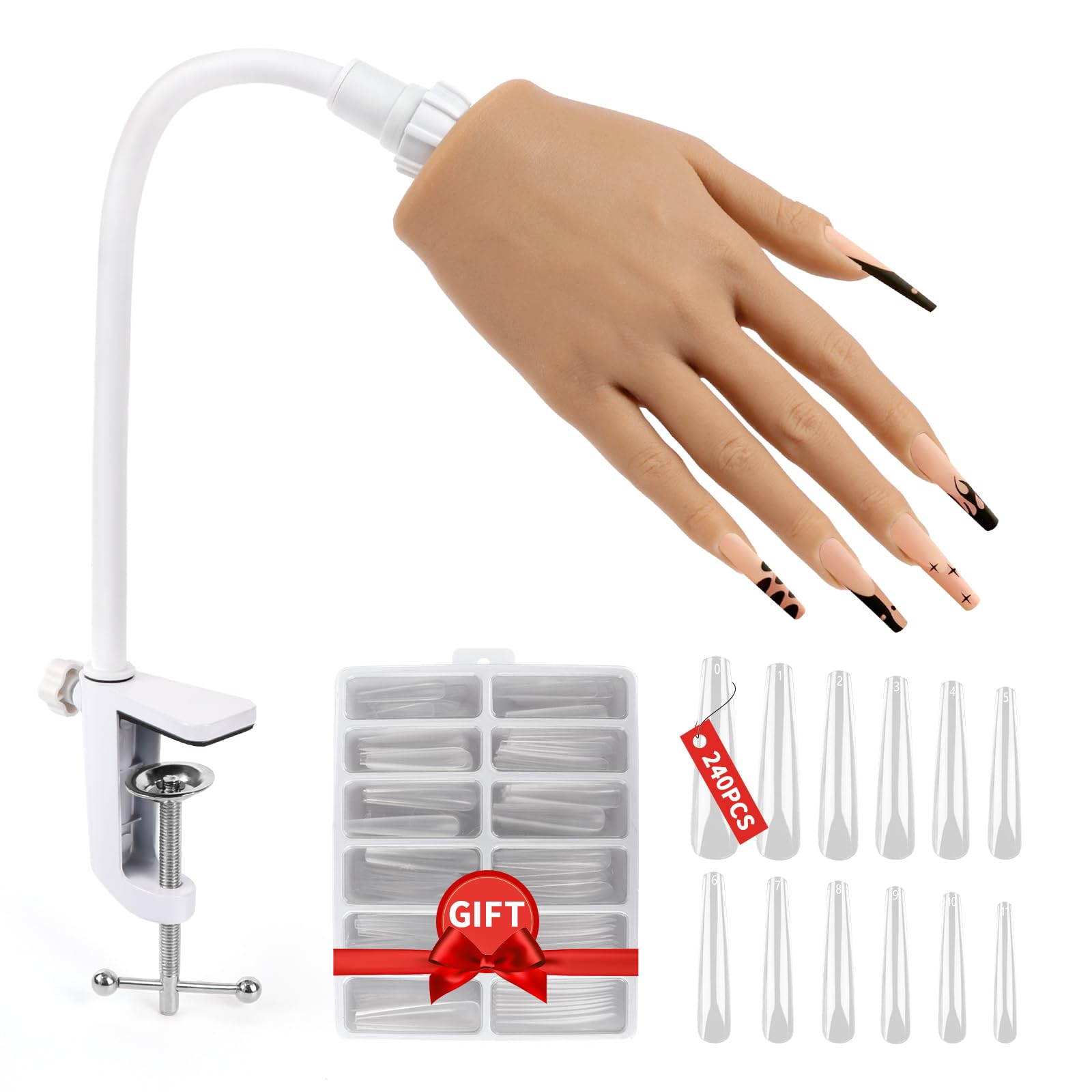 Adonafy Practice Hand for Acrylic Nails - Silicone Nail Practice Hand - Flexible Nail Hand Practice Model for Beginners - Bendable Fake Hand for Professional Salons Home DIY Nail Art, Natural