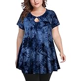 MONNURO Womens Short Sleeve Sexy Keyhole Summer Swing Tunic Tops Plus Size Casual Loose Shirts Blouses