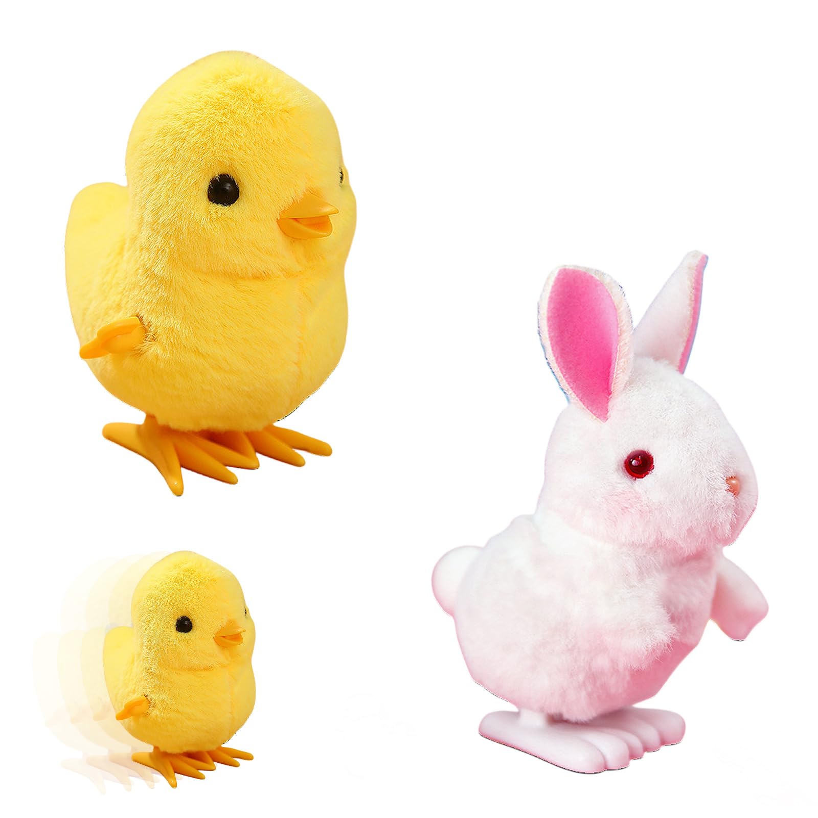 Mienocol 2 PCS Rabbit and Chicken Wind Up Toys Simulated Plush Rabbit and Chicken Toy for Kids,Funny Jumping Clockwork Toy for Easter Gift Easter Egg Hunt Basket Filler Party Favors