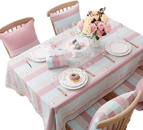 Amazon ピンクのストライププリンセススタイルのテーブルクロス防水長方形のパーティーのテーブルクロス文学のかわいいテーブルクロスコーヒーテーブル クロス テーブルクロス オンライン通販