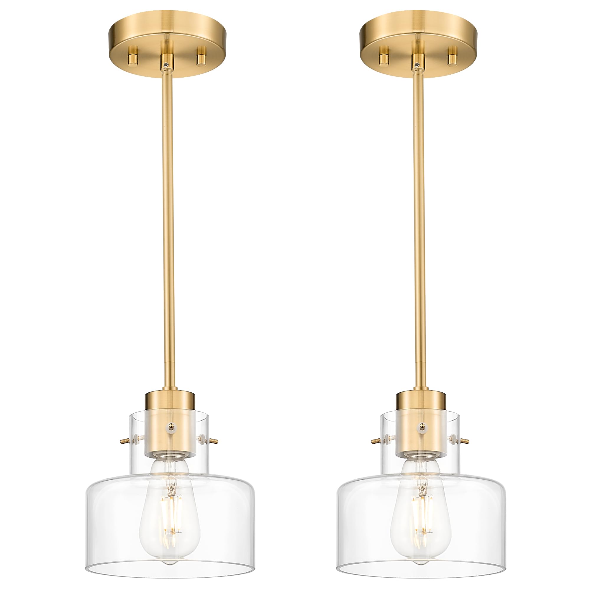 Photo 1 of (PARTIAL SET) (UNTESTED) METWET 2 Pack Pendant Lights Kitchen Island, Brushed Gold Pendant Light Fixtures Over Island with Clear Glass Shade, 6" Modern Brass Kitchen Island Lighting for Dining Room Entryway, PL124-BG-G-2PK