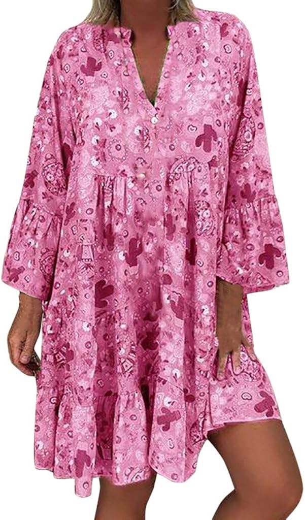 aihihe Womens Sexy T Shirt Dresses V Neck Button Down Casual Loose Long Sleeve Blouse Tops Casual Dresses