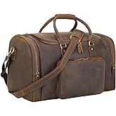 TIDING Full Grain Leather Travel Duffel Bag for Men, 23 Inch Vintage Weekender Overnight Gym Duffle Bag 52L Luggage Bag