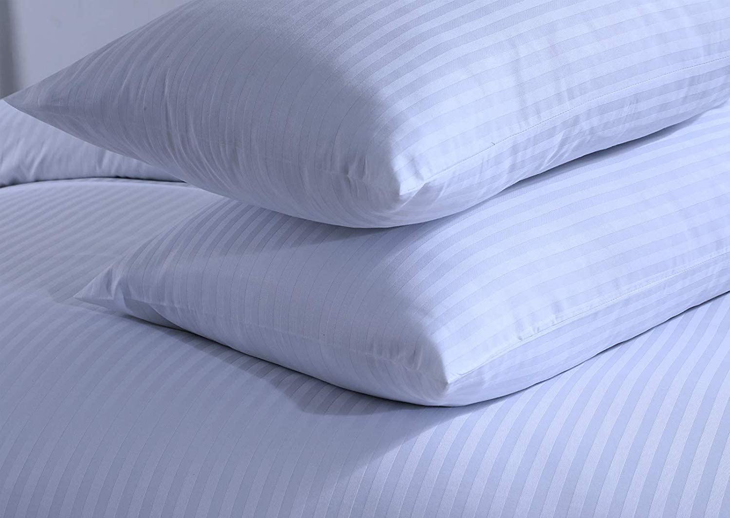 mFabrics Hotel Quality Satin Stripe Pillows - Hollow Fibre Stuffed Bounce Back Pillow | Standard UK Size 50x75cm – (1)