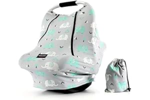 Baby Car Seat Covers-Acrabros Multifunctional Infant Carseat Canopy for Boys Girls,Stretchy Breathable Adjustable Peep Window Universal Fit,Baby Elephant