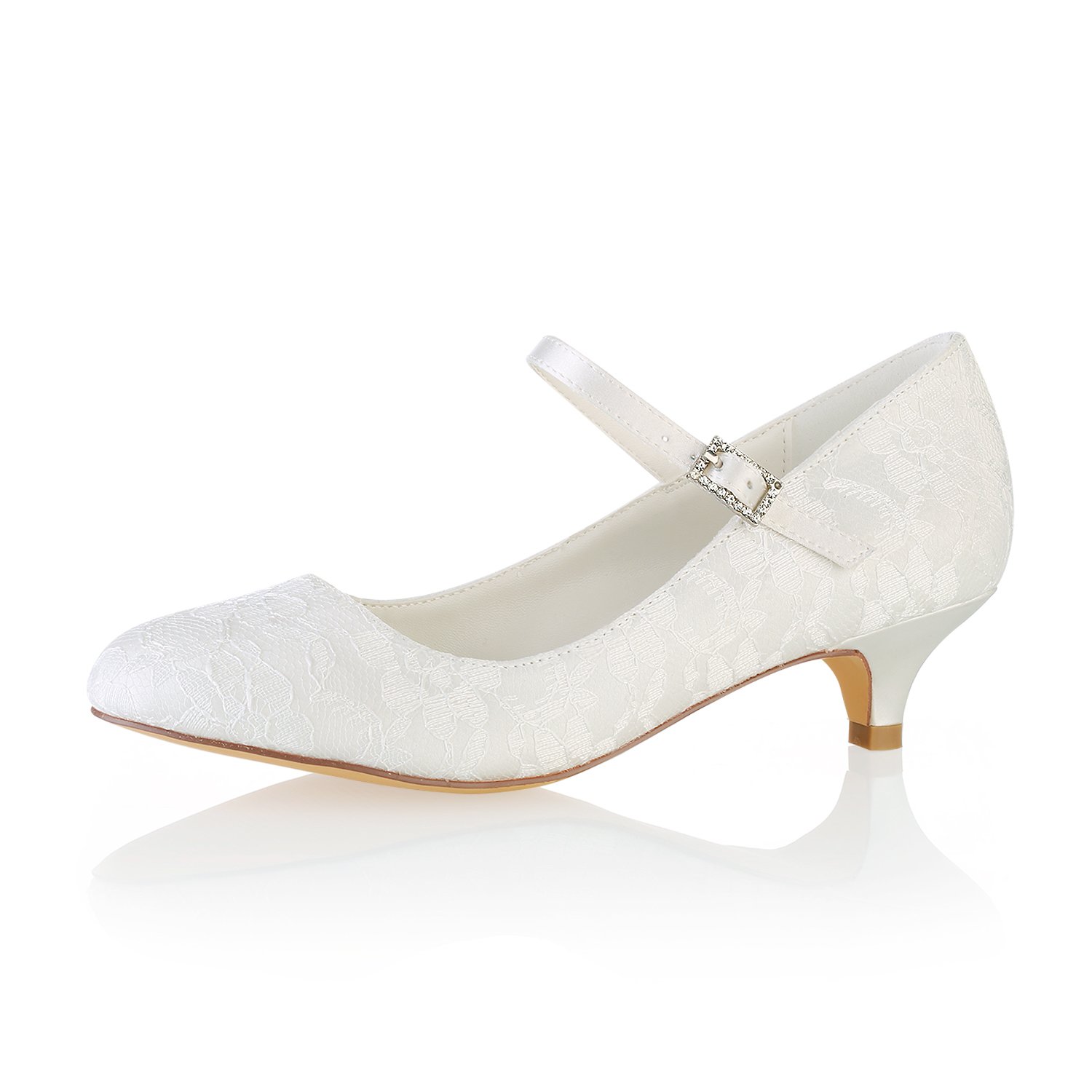 Emily Bridal Wedding Shoes Lace Wedding Shoes Round Toe Mary Jane Bridal Shoes Kitten Heel Mother Sh
