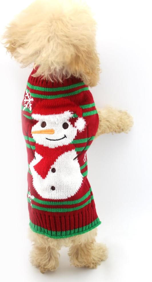 DELIFUR Snow & Snowman Sweaters Xmas Dog Holiday New Year Christmas Pet Clothes for Small Dogs and Cats (Snowman, M) - Image 5