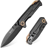 NedFoss M17 Tactical Pocket Knife for Men, 3.4" D2 Steel, Aluminum Handle | Glass Breaker, Frame Lock, Clip, Black PVD D2 Blade Tactical Knife for Men Women EDC Camping Hunting Outdoor Survival