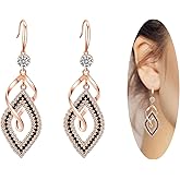 Dangle Earrings for Women, 925 Sterling Silver Handmade Linear Swirl Wire Bohemian Boho 14K Gold Diamonds Earrings Hypoallergenic Fashion Jewelry Gifts for women