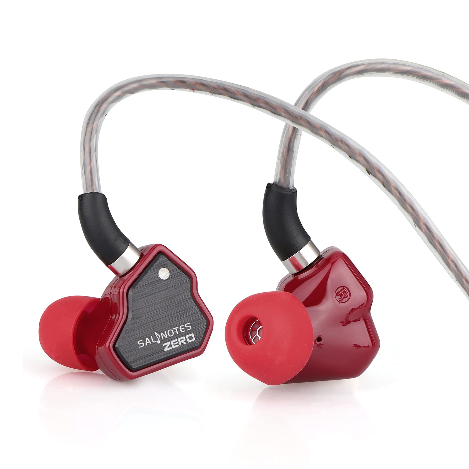Linsoul 7Hz Salnotes Zero HiFi 10mm Dynamic Driver In-Ear Earphone IEM with Metal Composite Diaphragm Stainless Steel Faceplate Detachable 2Pin OFC Cable (Red, Without Mic)