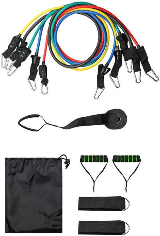 Wekdeg 11PCS Resistance Bands Set Excecise Pull Rope For Adults Indoor Yoga Workout Fitness Heavy With Handle Legs Butt Natural Rubber Latex Elastic Pull String Door Anchor System Man Women