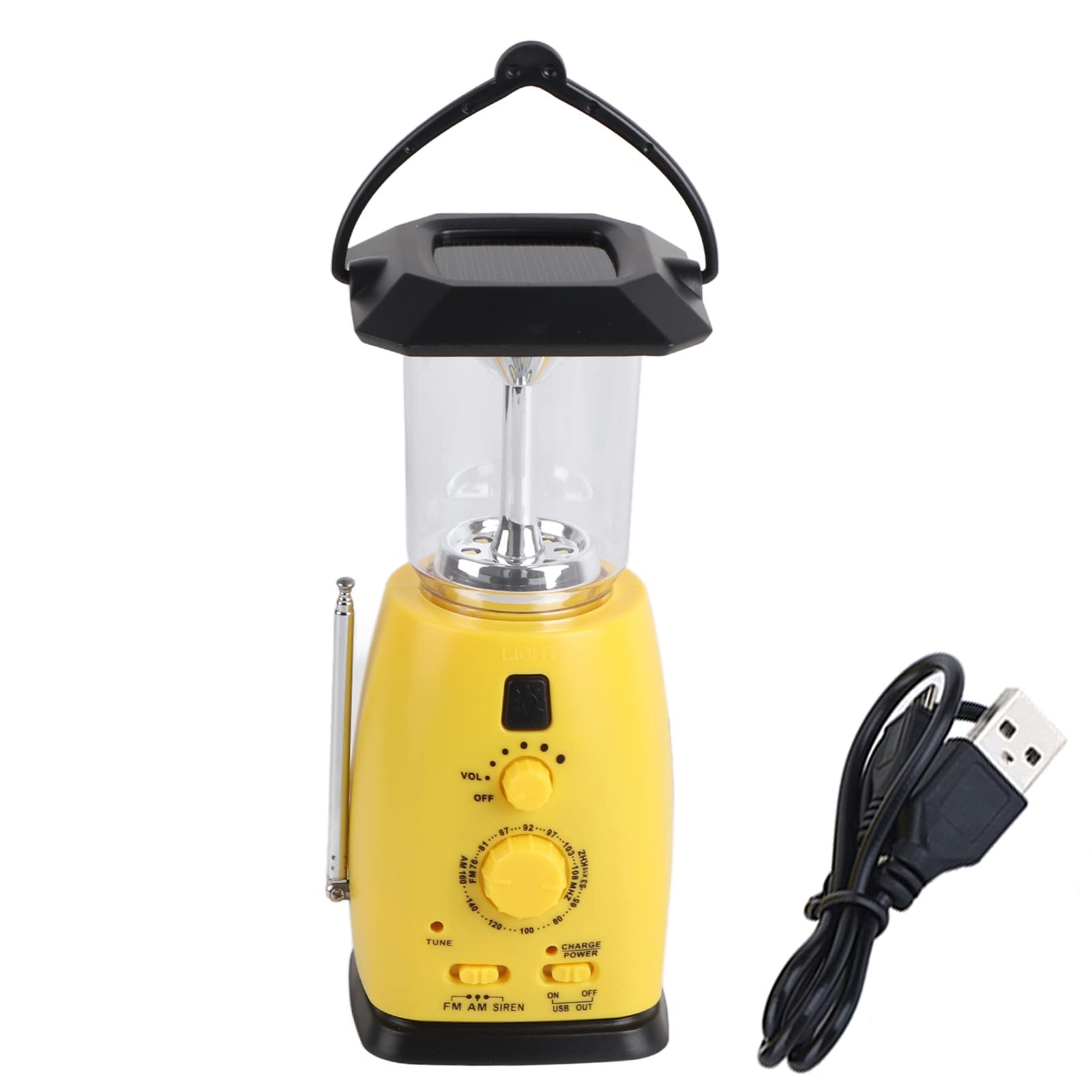 Solar Hand Crank Radio, Multifunctional Portable Camping Lamp Emergency Flashlight Torch Lamp Phone Charger with 8 Led Bulbs 2 Brightness Mode and Clear Lamp Shell Supports 4 Kinds of Charging