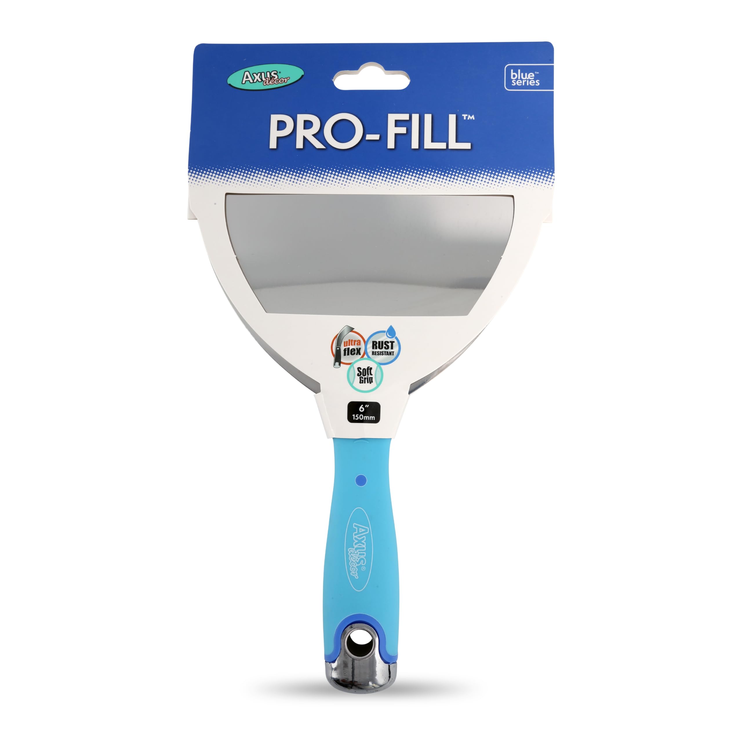 Axus Decor Pro-Fill (Blue Series) Stainless Steel Flexible Filling Knife, Filler Knife - Putty Knife for Professional & DIY Projects - Anti Rust Blade and Rubberized Handle - 6 Inch/ 150mm