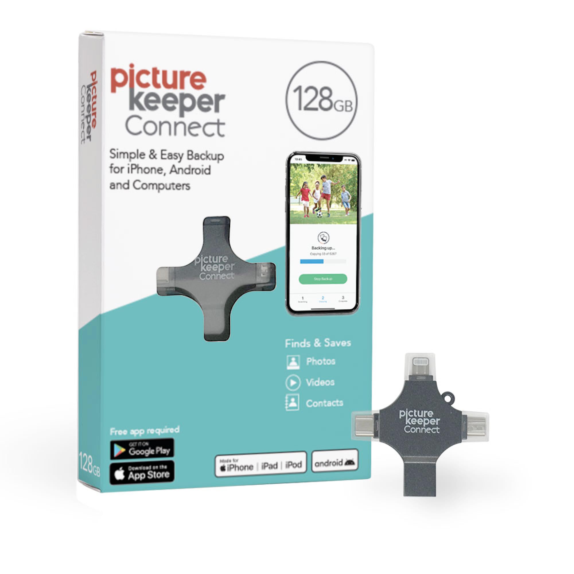 Picture Keeper Connect 128GB Portable Flash USB Backup and Storage Device Drive for Android and iPhones, Tablets and Computers