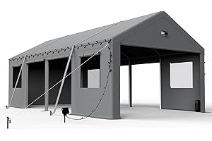 Benass 13x25 Carport Canopy with Side Doors, Heavy Duty Car Ports with Sidewalls, Portable Garage Carports with Roll Up Drive Through Doors, Grey