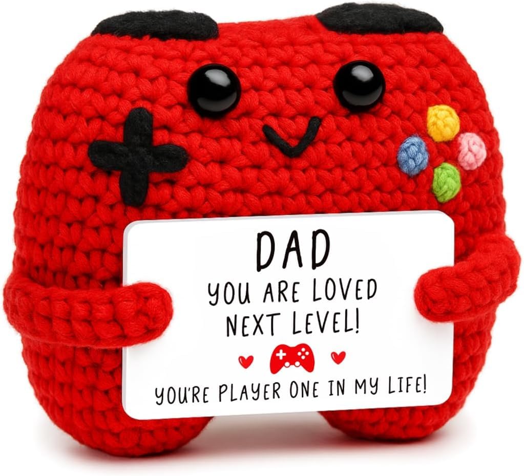 ALUNME Positive Red Crochet Game Controller Gift for Dad - Best Dad Ever Christmas Stocking Stuffer, Father's Day or Birthday Gift from Son or Daughter — image 1
