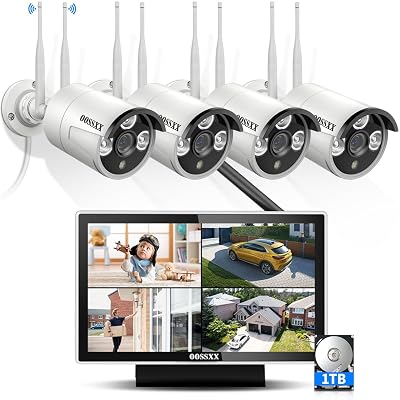 All-in-One Monitor & 2-Antennas Enchance Outdoor Security Camera System Wireless with Monitor WiFi Home Surveillance System 3.0MP Video Surveillance DVR Kit