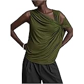 SweatyRocks Women's Off The Shoulder Twist Side T Shirts Ruched Sleeveless Going Out Dressy Casual Tops Blouses